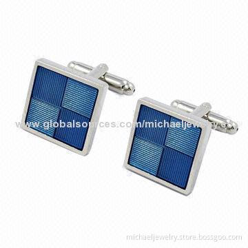 Brass Cufflinks with Dark & Light Blue Transparent Enamel and Plating White Steel (Nickel-Free)